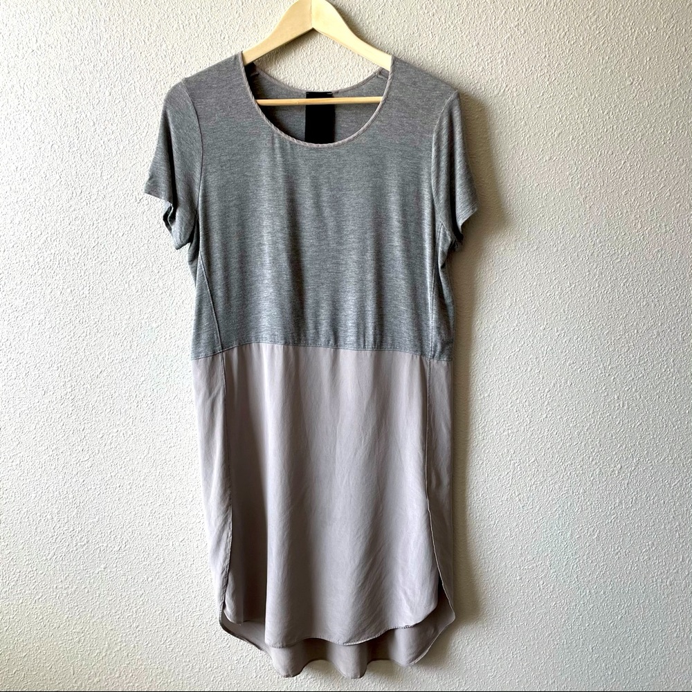 Heather Contrast Fabric Silk Grey Tee Shirt Dress Medium Minimalist Neutral